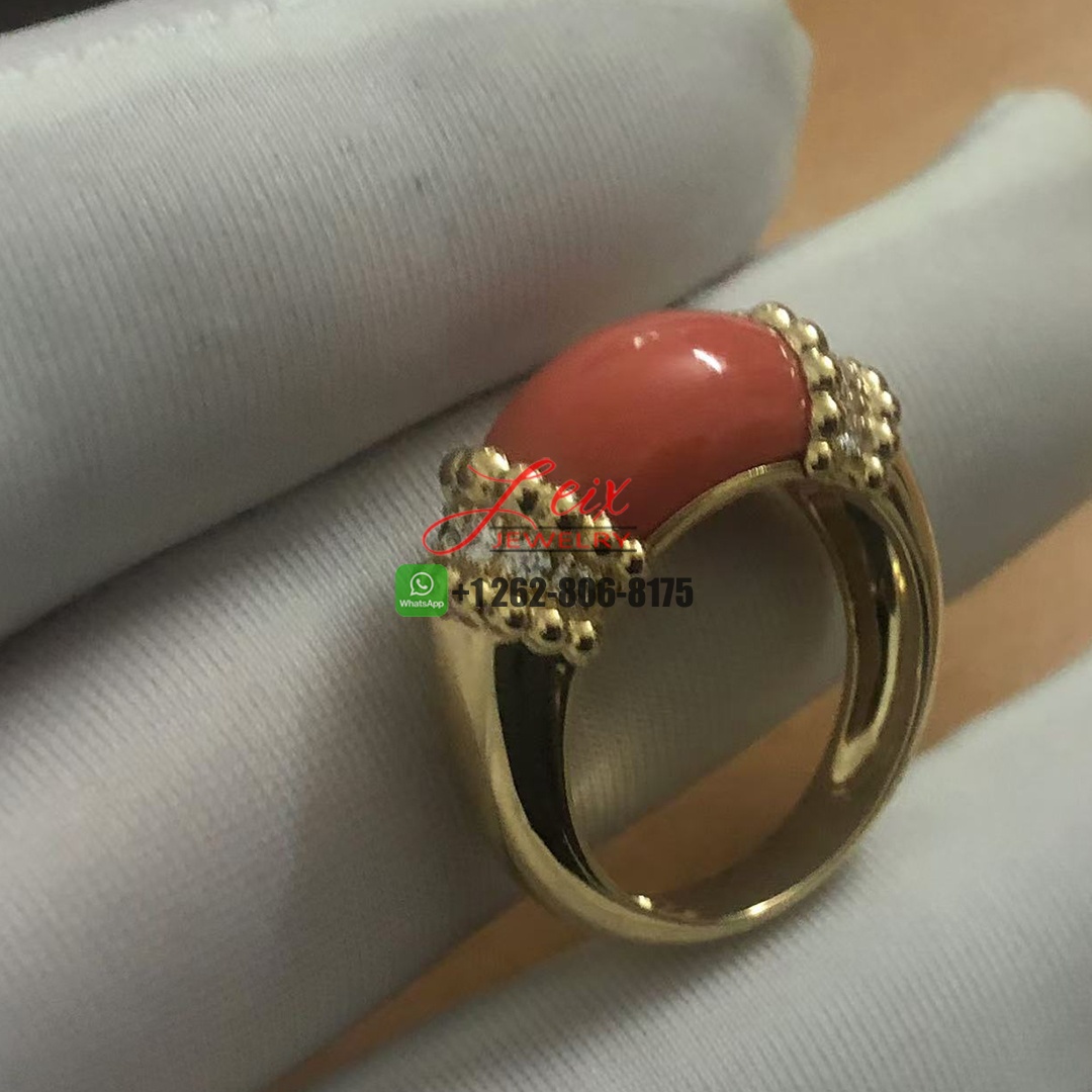 Van Cleef & Arpels 18k Yellow Gold Perlee Couleurs Coral Diamond Ring (1)