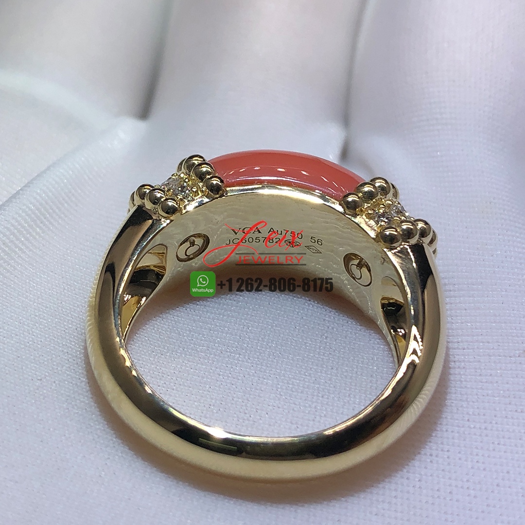 Van Cleef & Arpels 18k Yellow Gold Perlee Couleurs Coral Diamond Ring (2)