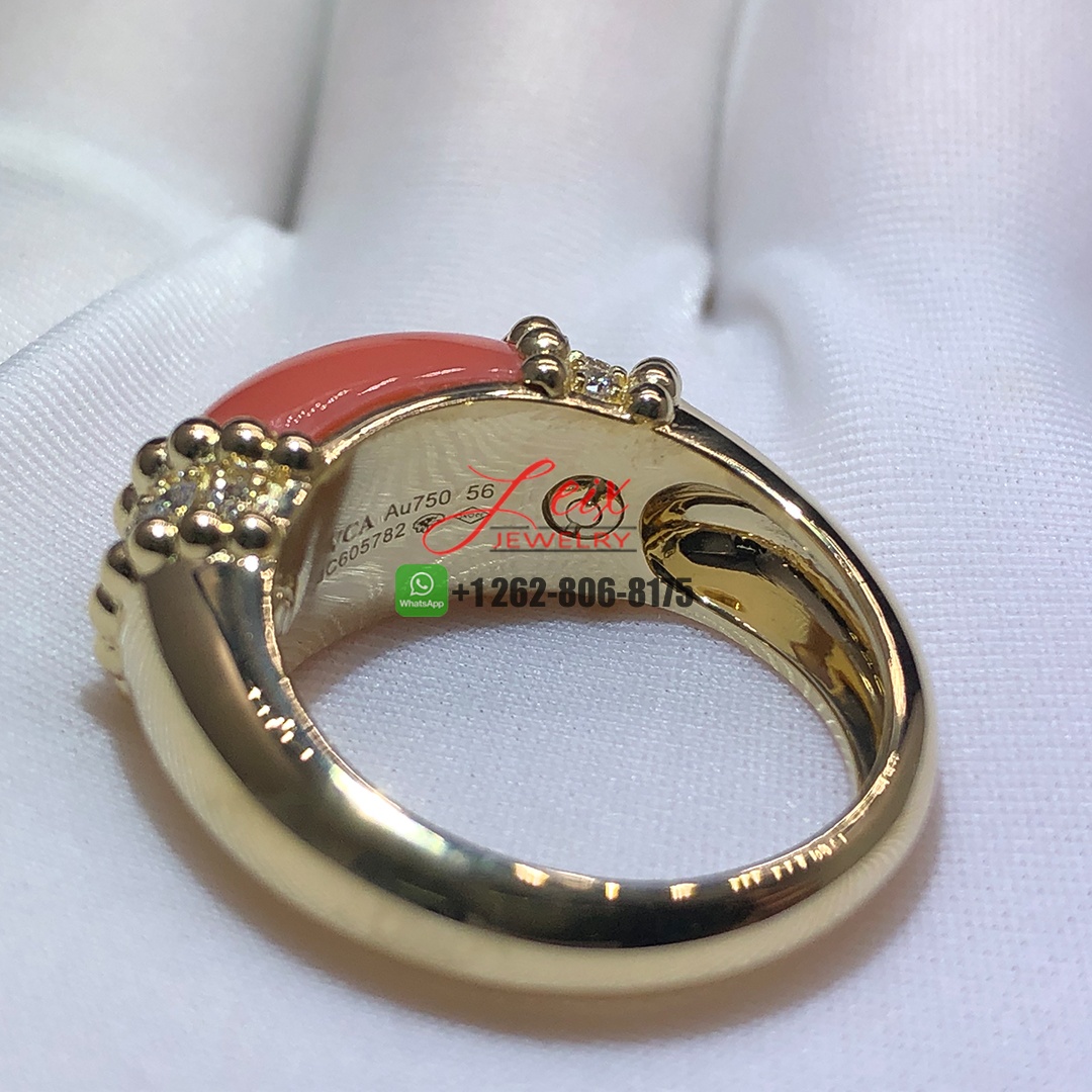 Van Cleef & Arpels 18k Yellow Gold Perlee Couleurs Coral Diamond Ring (3)