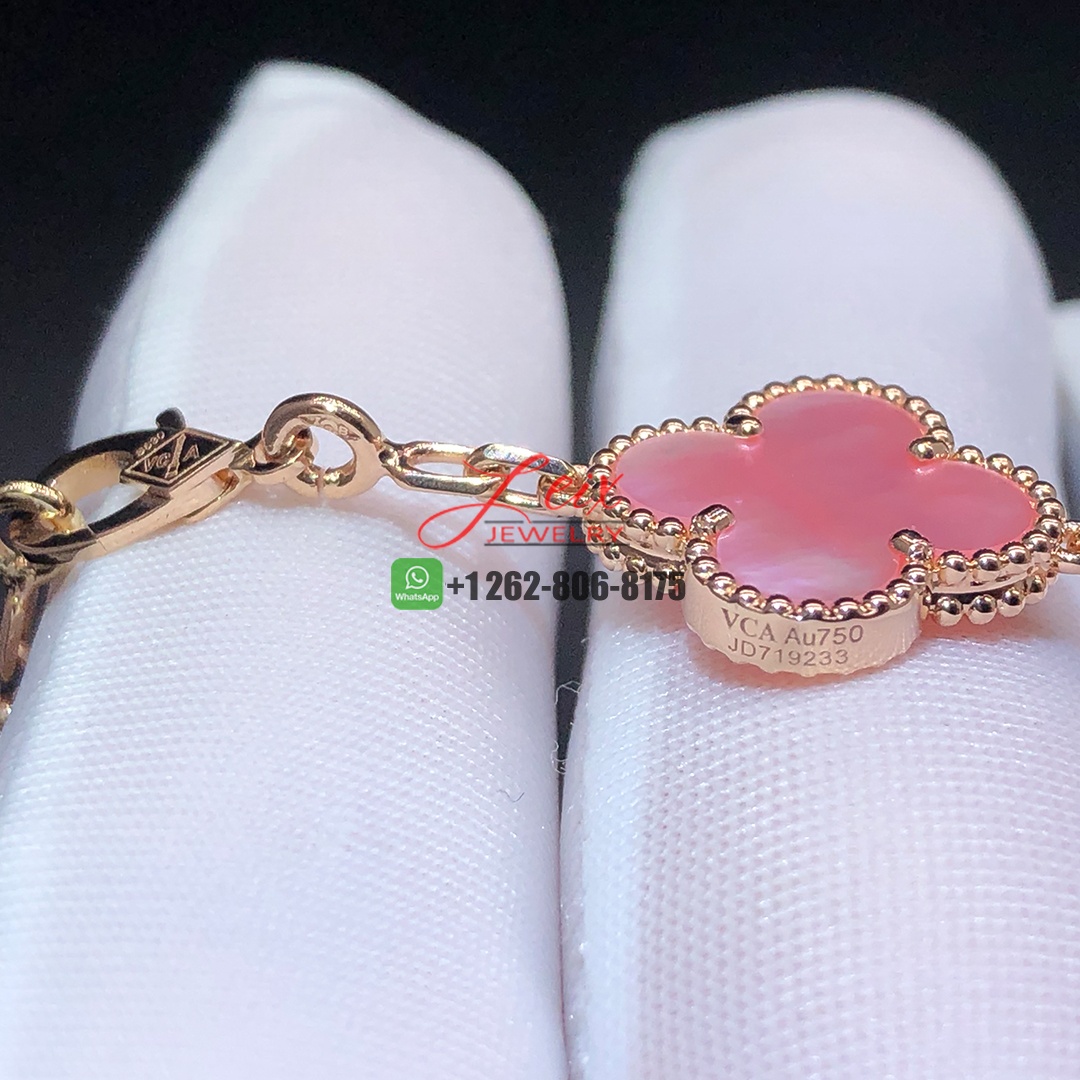 Van Cleef & Arpels Vintage Alhambra 5 Motifs Pink Mother of Pearl 18k Rose Gold Bracelet (1)