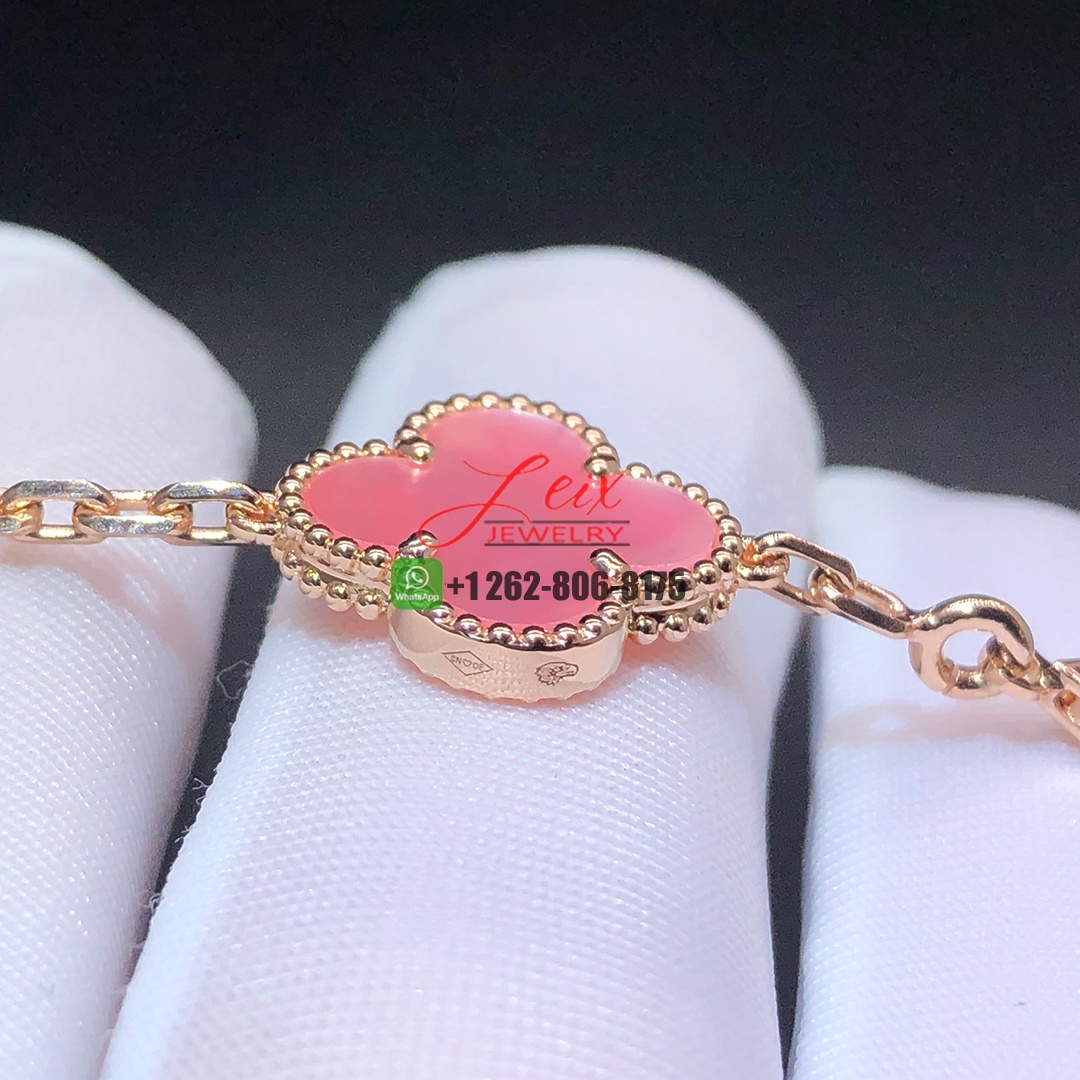Van Cleef & Arpels Vintage Alhambra 5 Motifs Pink Mother of Pearl 18k Rose Gold Bracelet (2)