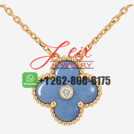 2026 Limited Edition Van Cleef & Arpels Vintage Alhambra Blue Grey Porcelain Holiday Pendant