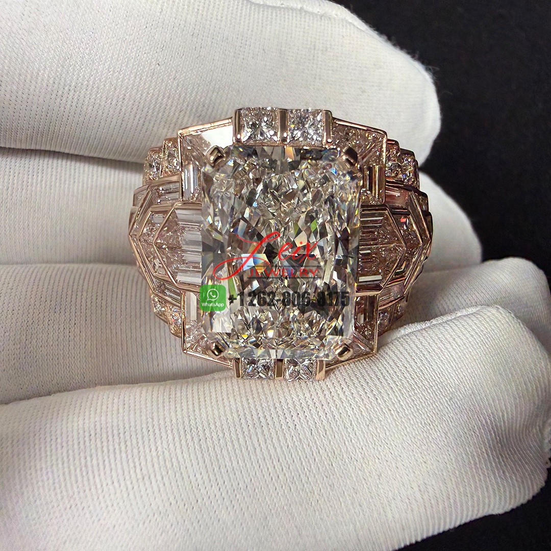 Custom Made 18k Rose Gold Radiant Cut 10ct Lab Diamond Engagement Ring
