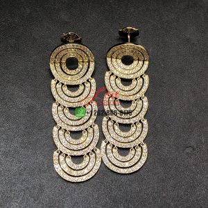 Custom Made 18k Yellow Gold Pave Diamonds Dangle Drop Earrings