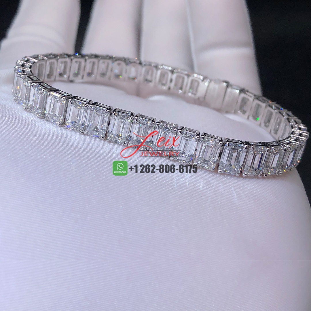 Custom Made 28ct Emerald Cut Diamond Tennis Bracelet in Platinum (1) Custom Made 28ct Emerald Cut Diamond Tennis Bracelet in Platinum