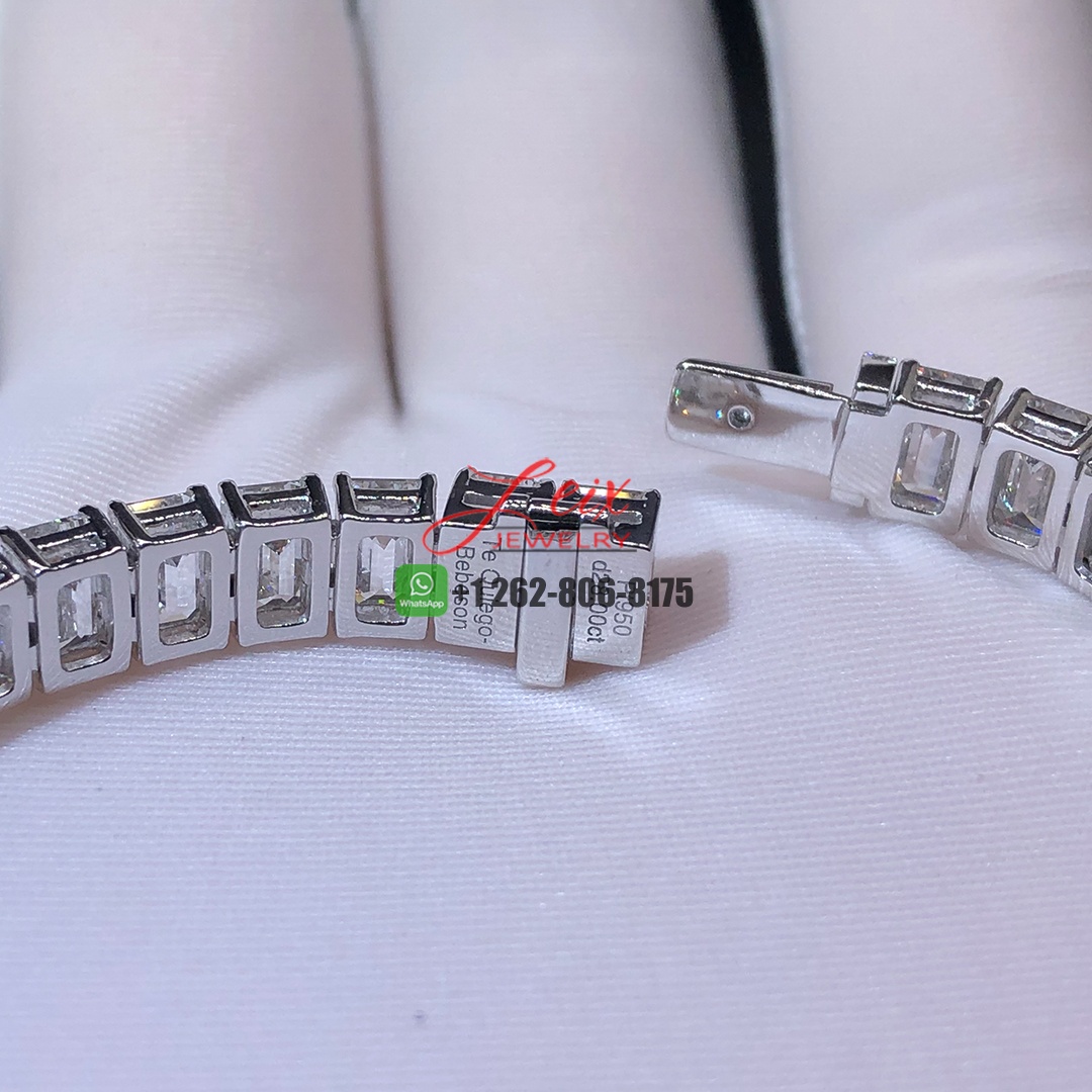 Custom Made 28ct Emerald Cut Diamond Tennis Bracelet in Platinum (4) Custom Made 28ct Emerald Cut Diamond Tennis Bracelet in Platinum