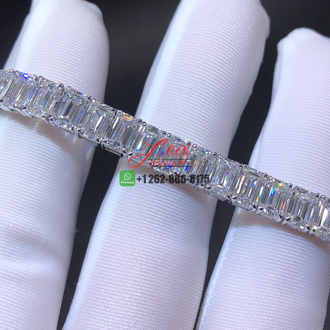 Custom Made 28ct Emerald Cut Diamond Tennis Bracelet in Platinum (5) Custom Made 28ct Emerald Cut Diamond Tennis Bracelet in Platinum
