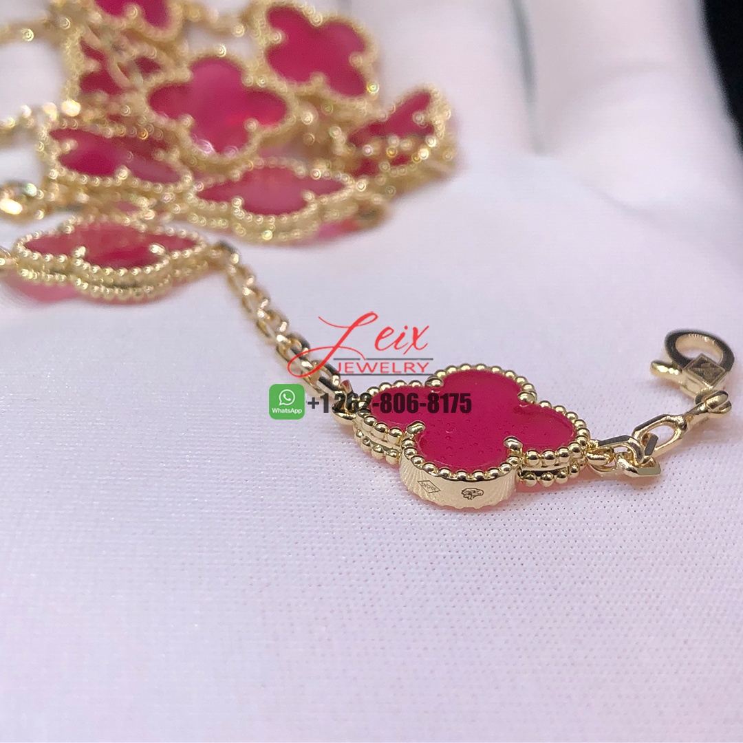 Van Cleef & Arpels Vintage Alhambra Pink Enamel 10 Motifs 18K Yellow Gold Necklace (2) Van Cleef & Arpels Vintage Alhambra Pink Enamel 10 Motifs 18K Yellow Gold Necklace