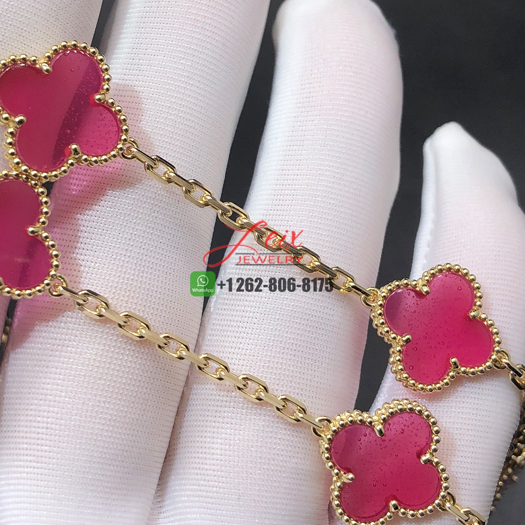 Van Cleef & Arpels Vintage Alhambra Pink Enamel 10 Motifs 18K Yellow Gold Necklace (3) Van Cleef & Arpels Vintage Alhambra Pink Enamel 10 Motifs 18K Yellow Gold Necklace
