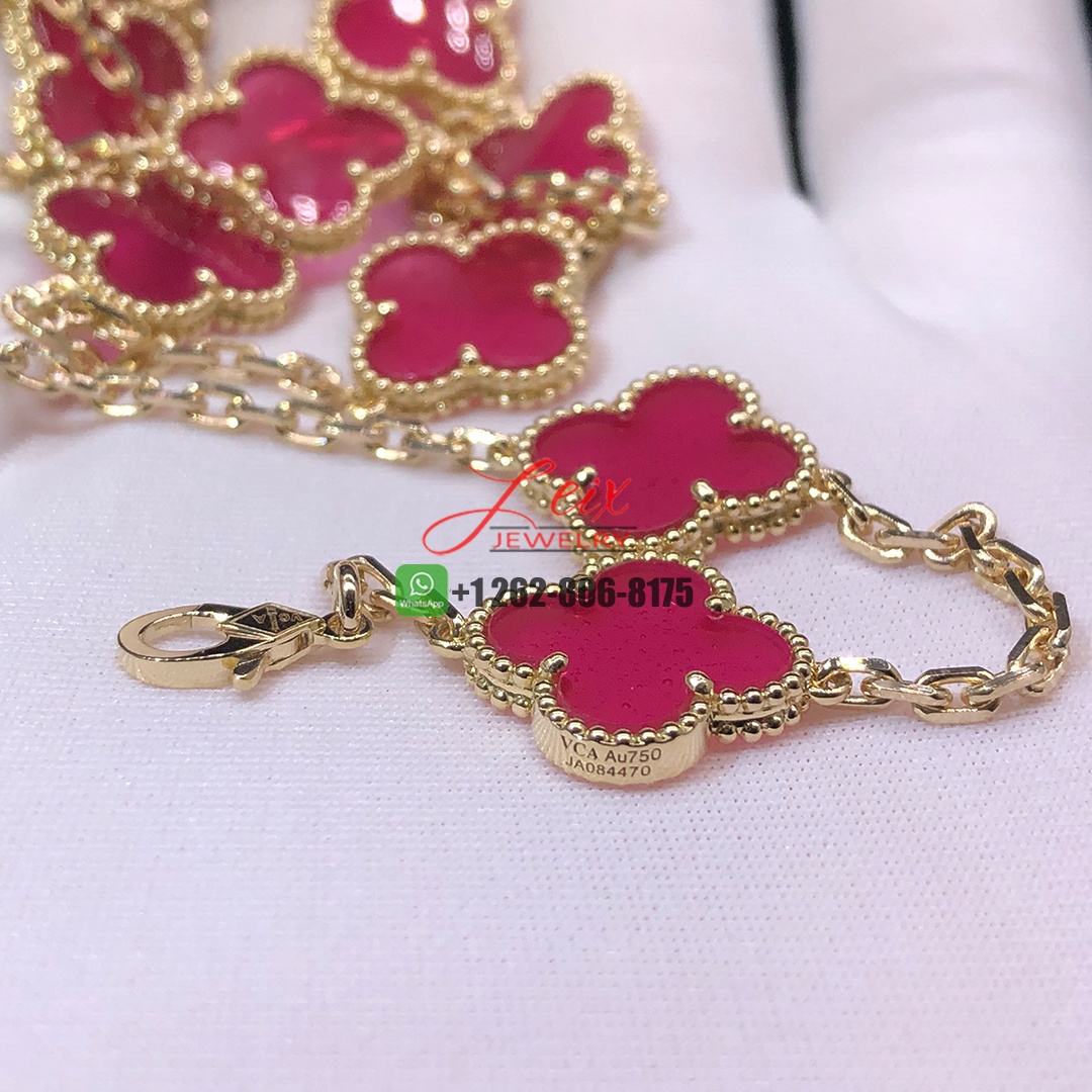 Van Cleef & Arpels Vintage Alhambra Pink Enamel 10 Motifs 18K Yellow Gold Necklace (4) Van Cleef & Arpels Vintage Alhambra Pink Enamel 10 Motifs 18K Yellow Gold Necklace
